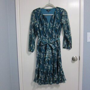 Excellent Simply Vera Vera Wang Long Sleeve Floral Green Yellow Dress Sz XS